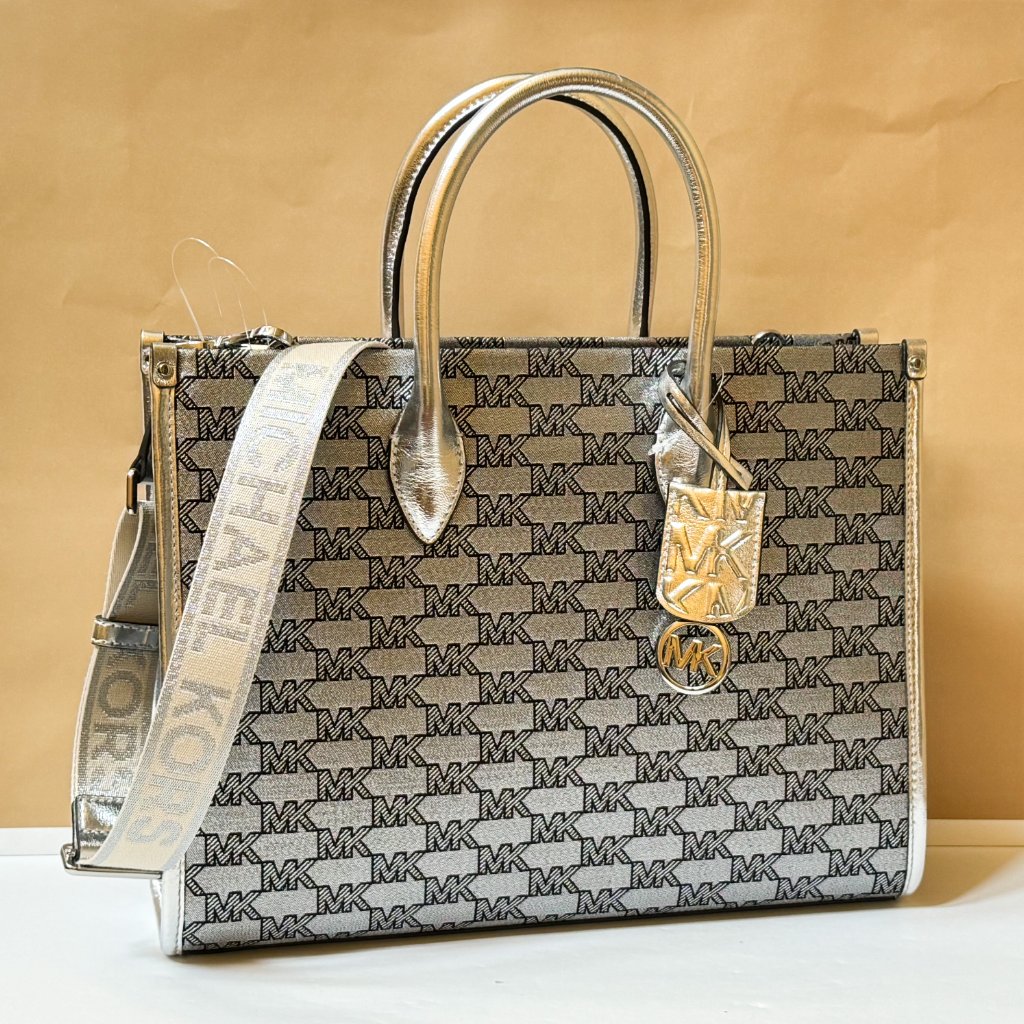 Michael Kors Mirella Medium East West Tote Satchel Shoulder Bag Mk Silver